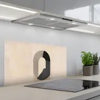 KitchenYeah Spatscherm 90x45 cm - Zelfklevende achterwand Grafisch gebogen motief - Beige - Keuken muurbeschermer - Spatwand fornuis