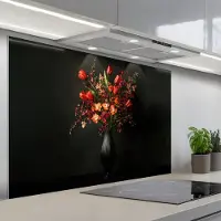 KitchenYeah Spatscherm 120x80 cm - Zelfklevende achterwand Bloemen - Takken - Boeket - Keuken muurbeschermer - Spatwand fornuis