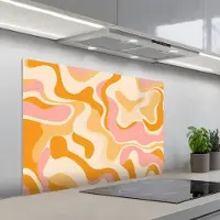 KitchenYeah Spatscherm 100x65 cm - Zelfklevende achterwand Abstract - Golvend - Oranje - Keuken muurbeschermer - Spatwand fornuis