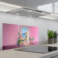 KitchenYeah Spatscherm 90x45 cm - Zelfklevende achterwand Roze - Buiten - Verf - Keuken muurbeschermer - Spatwand fornuis