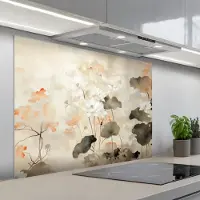 KitchenYeah Spatscherm 100x75 cm - Zelfklevende achterwand Bloemen - Japandi - Wabi sabi - Keuken muurbeschermer - Spatwand fornuis
