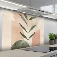 KitchenYeah Spatscherm 120x80 cm - Zelfklevende achterwand Modern - Roze - Groen - Natuur - Aesthetic - Keuken muurbeschermer - Spatwand fornuis