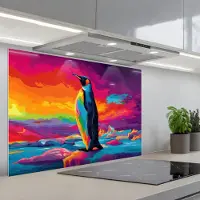 KitchenYeah Spatscherm 80x55 cm - Zelfklevende achterwand Ijsschots - Pinguïn - Abstract - Lucht - Keuken muurbeschermer - Spatwand fornuis
