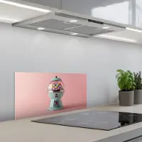 KitchenYeah Spatscherm 70x30 cm - Zelfklevende achterwand Kauwgom - Retro - Snoep - Roze - Keuken muurbeschermer - Spatwand fornuis