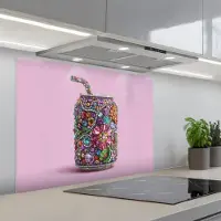 KitchenYeah Spatscherm 80x60 cm - Zelfklevende achterwand Frisdrankblikje - Bloemenpatroon - Edelstenen - Kleurrijk - Keuken muurbeschermer - Spatwand fornuis