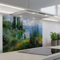 KitchenYeah Spatscherm 80x55 cm - Zelfklevende achterwand Bloemen - Meer - Bergen - Groen - Keuken muurbeschermer - Spatwand fornuis