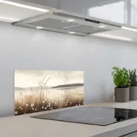 KitchenYeah Spatscherm 60x30 cm - Zelfklevende achterwand Meer - Water - Natuur - Beige - Keuken muurbeschermer - Spatwand fornuis