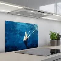 KitchenYeah Spatscherm 70x50 cm - Zelfklevende achterwand Zeilboot - Water - Abstract - Schaduw - Keuken muurbeschermer - Spatwand fornuis