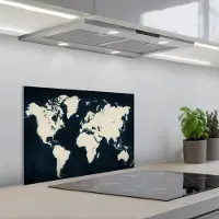 KitchenYeah Spatscherm 60x40 cm - Zelfklevende achterwand Wereldkaart - Minimalistisch - Contrast - Keuken muurbeschermer - Spatwand fornuis