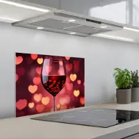 KitchenYeah Spatscherm 60x45 cm - Zelfklevende achterwand Rood - Wijn - Hartjes - Keuken muurbeschermer - Spatwand fornuis
