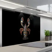 KitchenYeah Spatscherm 120x80 cm - Zelfklevende achterwand Kreeft - Zwart - Bloemenpatroon - Artistiek - Keuken muurbeschermer - Spatwand fornuis