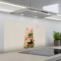 KitchenYeah Spatscherm 100x50 cm - Zelfklevende achterwand Boeken - Stapel - Bloemen - Kleurrijk - Keuken muurbeschermer - Spatwand fornuis