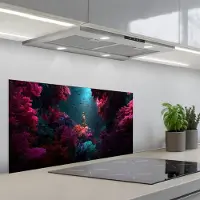 KitchenYeah Spatscherm 80x40 cm - Zelfklevende achterwand Standbeeld - Zeebodem - Koraal - Kleurrijk - Keuken muurbeschermer - Spatwand fornuis