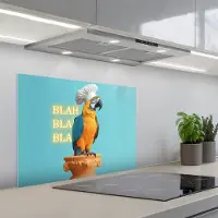 KitchenYeah Spatscherm 70x50 cm - Zelfklevende achterwand Papegaai - Koksmuts - Quote - Neon - Keuken muurbeschermer - Spatwand fornuis