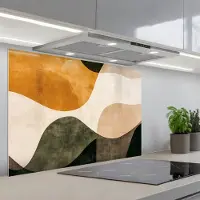 KitchenYeah Spatscherm 80x55 cm - Zelfklevende achterwand Vormen - Okergeel - Abstract - Keuken muurbeschermer - Spatwand fornuis