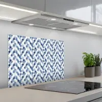 KitchenYeah Spatscherm 70x55 cm - Zelfklevende achterwand Diamant - Patroon - Blauw - Wit - Keuken muurbeschermer - Spatwand fornuis