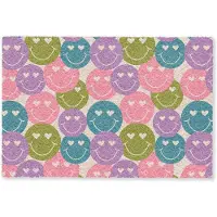 MuchoWow Deurmat 90x60 cm - Droogloopmat Patroon - Smiley - Kleurrijk - Hartjes - Mat voor binnen - Schoonloopmat - Deurmatten met print - Inloopmat