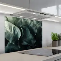 KitchenYeah Spatscherm 90x70 cm - Zelfklevende achterwand Groen - Bladeren - Glad - Nerven - Keuken muurbeschermer - Spatwand fornuis