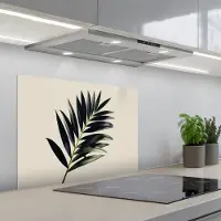 KitchenYeah Spatscherm 70x55 cm - Zelfklevende achterwand Palmblad - Subtiel - Groen - beige - Keuken muurbeschermer - Spatwand fornuis