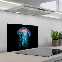 KitchenYeah Spatscherm 60x45 cm - Zelfklevende achterwand Kwal - Tentakels - Blauw - Licht - Keuken muurbeschermer - Spatwand fornuis