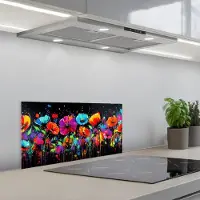 KitchenYeah Spatscherm 70x30 cm - Zelfklevende achterwand Bloemen - Kleurrijk - Spetters - Keuken muurbeschermer - Spatwand fornuis