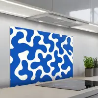 KitchenYeah Spatscherm 100x65 cm - Zelfklevende achterwand Vormen - Abstract - Blauw - Golven - Keuken muurbeschermer - Spatwand fornuis