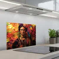 KitchenYeah Spatscherm 60x45 cm - Zelfklevende achterwand Vrouw - Bloemen - Papegaai - Schilderachtig - Keuken muurbeschermer - Spatwand fornuis