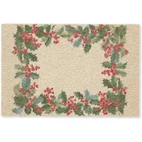 MuchoWow Deurmat 90x60 cm - Droogloopmat Hulstrand - Bessen - Beige - Mat voor binnen - Schoonloopmat - Deurmatten met print - Inloopmat