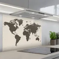 KitchenYeah Spatscherm 90x60 cm - Zelfklevende achterwand Wereldkaart - Stempelstijl - Ruw - Keuken muurbeschermer - Spatwand fornuis