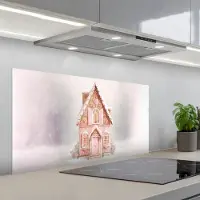 KitchenYeah Spatscherm 100x50 cm - Zelfklevende achterwand Huisje - Suiker - Pastel - Keuken muurbeschermer - Spatwand fornuis