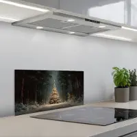 KitchenYeah Spatscherm 60x30 cm - Zelfklevende achterwand Kerstboom - Bos - Sneeuw - meerkleurig - Keuken muurbeschermer - Spatwand fornuis
