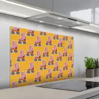 KitchenYeah Spatscherm 100x65 cm - Zelfklevende achterwand Geel - Rolschaatsen - Patroon - Keuken muurbeschermer - Spatwand fornuis