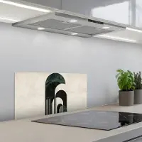 KitchenYeah Spatscherm 70x30 cm - Zelfklevende achterwand Bogen - Donkergroen - Lijnen - Keuken muurbeschermer - Spatwand fornuis