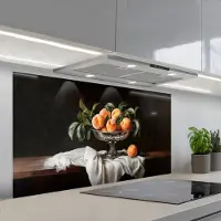 KitchenYeah Spatscherm 120x60 cm - Zelfklevende achterwand Stilleven - Perziken - Vintage - Keuken muurbeschermer - Spatwand fornuis