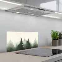 KitchenYeah Spatscherm 60x30 cm - Zelfklevende achterwand Sparren - Bomen - Groen - Beige - Keuken muurbeschermer - Spatwand fornuis