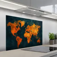 KitchenYeah Spatscherm 100x65 cm - Zelfklevende achterwand Wereldkaart - Vurige kleuren - Expressieve stijl - Keuken muurbeschermer - Spatwand fornuis