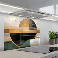 KitchenYeah Spatscherm 90x70 cm - Zelfklevende achterwand Abstract - Goud - Brons - Groen - Vormen - Modern - Keuken muurbeschermer - Spatwand fornuis