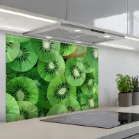 KitchenYeah Spatscherm 90x60 cm - Zelfklevende achterwand Kiwi - Groen - Pitten - Keuken muurbeschermer - Spatwand fornuis
