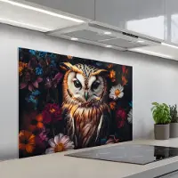 KitchenYeah Spatscherm 100x65 cm - Zelfklevende achterwand Uil - Bloemen - Kleurrijk - Natuur - Keuken muurbeschermer - Spatwand fornuis