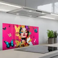 KitchenYeah Spatscherm 80x40 cm - Zelfklevende achterwand Vrouw - Abstract - Kleurrijk - Keuken muurbeschermer - Spatwand fornuis