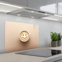KitchenYeah Spatscherm 70x55 cm - Zelfklevende achterwand Koffie - Melkschuim - Lach - Beige - Keuken muurbeschermer - Spatwand fornuis