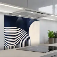 KitchenYeah Spatscherm 90x70 cm - Zelfklevende achterwand Donkerblauw - Abstract - Lijnen - Keuken muurbeschermer - Spatwand fornuis