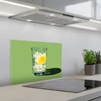KitchenYeah Spatscherm 60x40 cm - Zelfklevende achterwand Glas - Citroen - Ijsblokjes - Groen - Keuken muurbeschermer - Spatwand fornuis