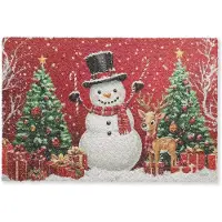MuchoWow Deurmat 90x60 cm - Droogloopmat Feestvreugde - Winterbos - Kleurrijk - Mat voor binnen - Schoonloopmat - Deurmatten met print - Inloopmat