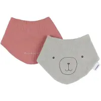 Noukie'S F&O Slabbetjes - 2 Stuks - Badstof/Mousseline - Rood/Kaki