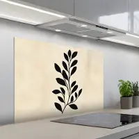 KitchenYeah Spatscherm 100x65 cm - Zelfklevende achterwand Minimalistisch - Tak - Bladeren - Zwart - Keuken muurbeschermer - Spatwand fornuis