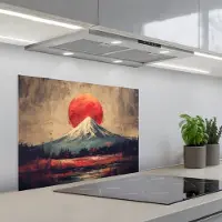KitchenYeah Spatscherm 70x55 cm - Zelfklevende achterwand Bergtop - Sneeuw - Zon - Keuken muurbeschermer - Spatwand fornuis