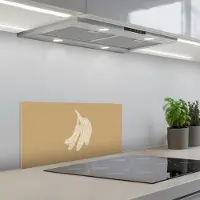 KitchenYeah Spatscherm 60x30 cm - Zelfklevende achterwand Bananen - Beige - Lijntekening - Minimalistisch - Keuken muurbeschermer - Spatwand fornuis