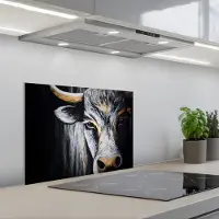KitchenYeah Spatscherm 60x45 cm - Zelfklevende achterwand Stier - Hoorns - Snuit - Goud - Keuken muurbeschermer - Spatwand fornuis
