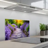 KitchenYeah Spatscherm 60x40 cm - Zelfklevende achterwand Bloemen - Pad - lavendel - Tuin - Keuken muurbeschermer - Spatwand fornuis